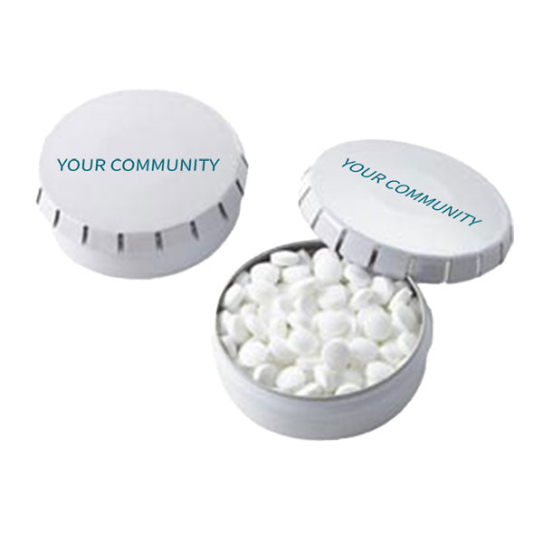 Push Top Tin w/Sugar Free Peppermint Mini Mints: MOQ 125 - $3.95