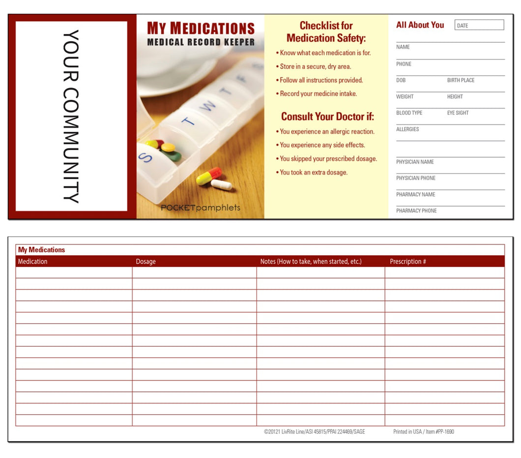 My Medications Medical Record Keeper Pocket Pamphlet $0.60 - MOQ : 250