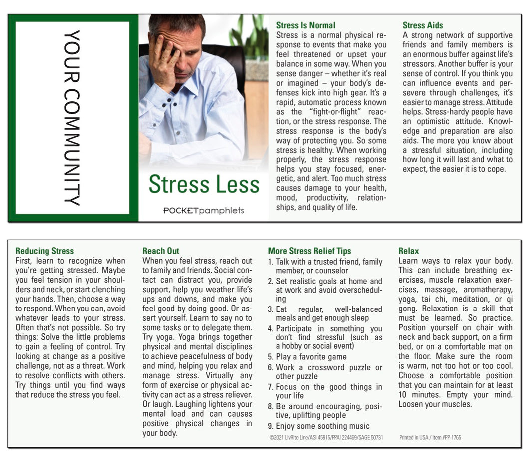 Stress Less Pocket Pamphlet $0.60 - MOQ : 250